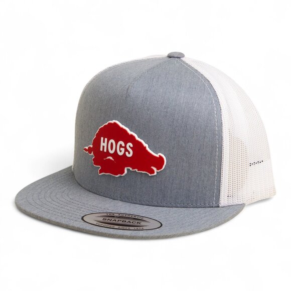 Arkansas Razorbacks Retro HOGS Red Snapback Flat Bill Trucker Hat- Heather Grey - Picture 1 of 3